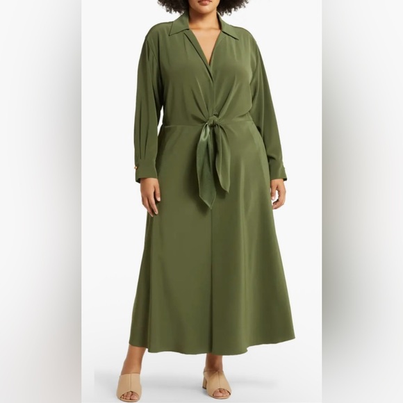 Vince Long Sleeve Tie Front Olive Maxi Dress Sz. 2X - Picture 1 of 6